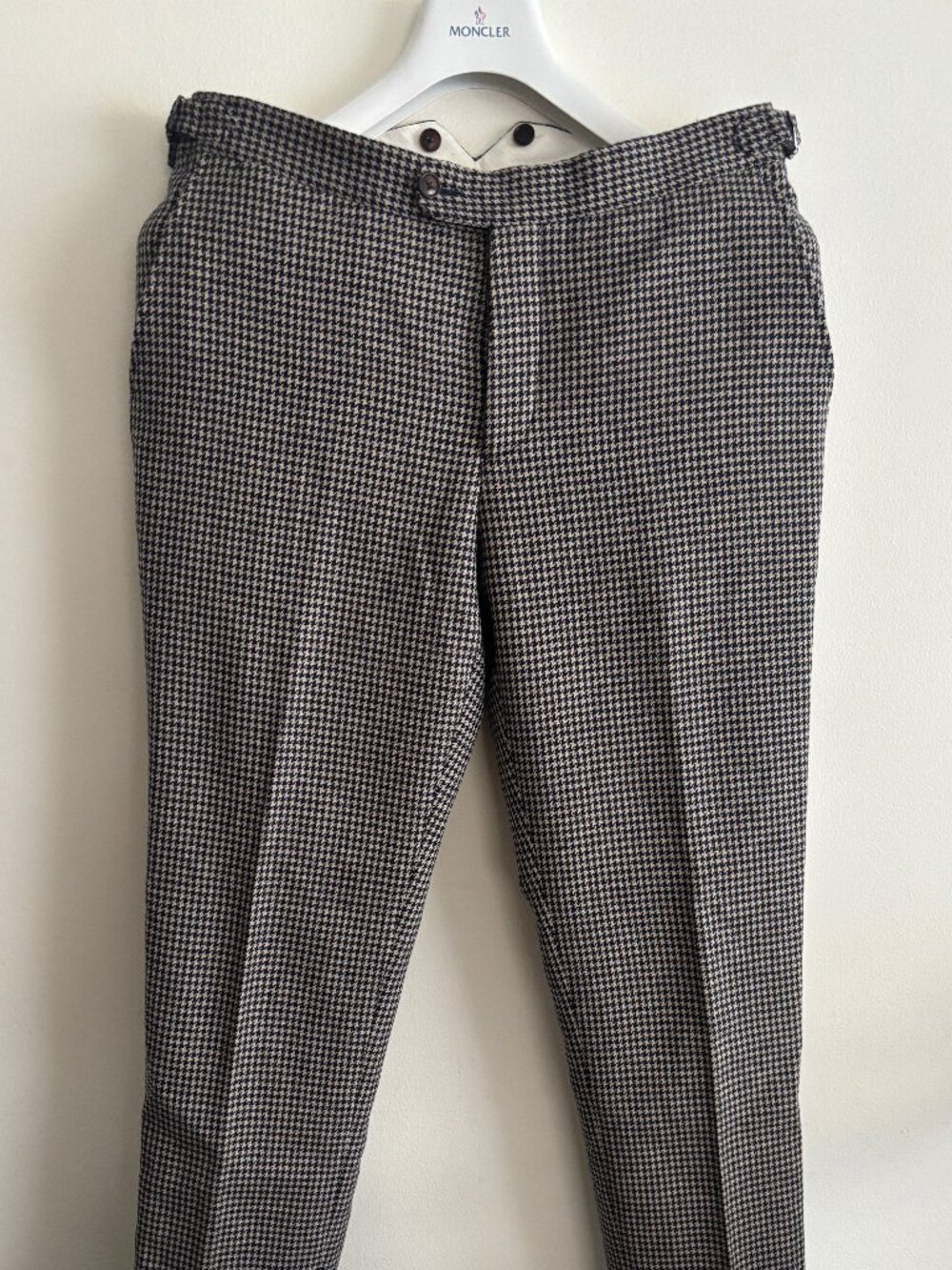 $395 Suitsupply Wool Cashmere Trousers/ Pants- Beige/Navy Houndstooth - 30